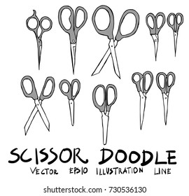 Set of scissors doodle illustration Hand drawn Sketch line vector
