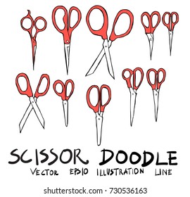 Set of scissors doodle illustration Hand drawn Sketch line vector