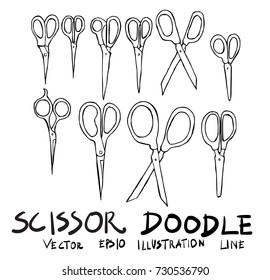 Set of scissors doodle illustration Hand drawn Sketch line vector