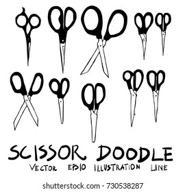 Set of scissors doodle illustration Hand drawn Sketch line vector