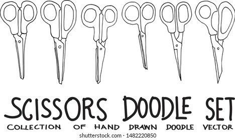 Set of Scissors Drawing illustration Hand drawn doodle Sketch line vector