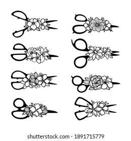 Set of scissors with flower decorations