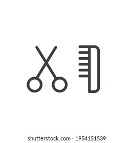 Set of scissors and hairbrush graphic icon. Comb concept design for outline on white background
