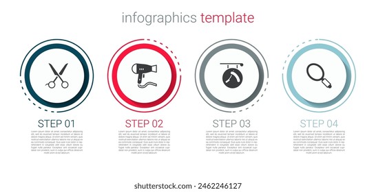 Set Scissors hairdresser, Hair dryer, Barbershop with razor and Hand mirror. Business infographic template. Vector