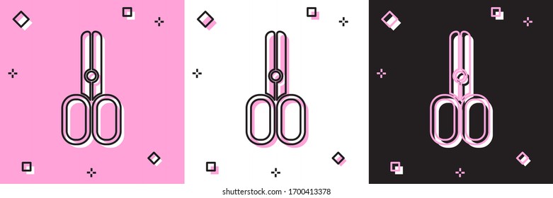 Set Scissors hairdresser icon isolated on pink and white, black background. Hairdresser, fashion salon and barber sign. Barbershop symbol. Vector Illustration
