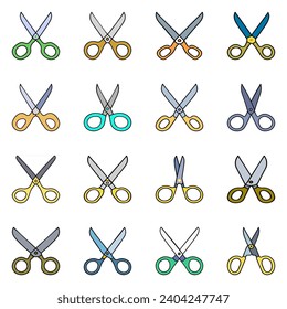 Set of scissors icon. Hand drawn doodle vector design.
