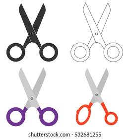 A set of scissors, scissors icon isolated, cut paper. Flat design, vector.