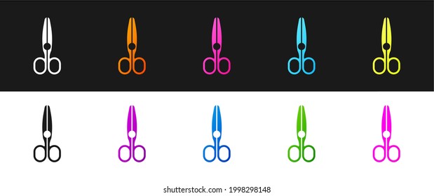 Set Scissors icon isolated on black and white background. Tailor symbol. Cutting tool sign.  Vector