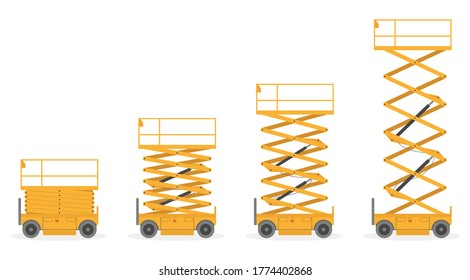 Set of Scissors lift platform, isolated on white background. Vector illustration.