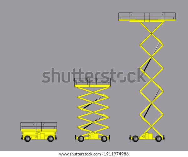 Set of scissors\
lifting platform isolated on white background. Hydraulic lift.\
Vector flat illustration.