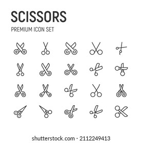 Set of scissors line icons. Premium pack of signs in trendy style. Pixel perfect objects for UI, apps and web. 