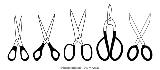 set of scissors object black outline design silhouette isolated white background