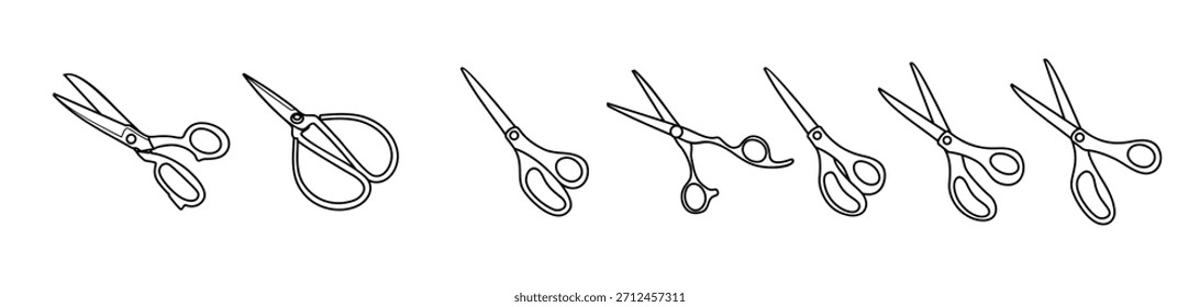 conjunto de tijeras Ilustración vectorial de contorno