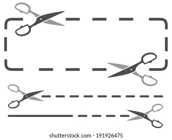 set scissors silhouette with dotted line on white background