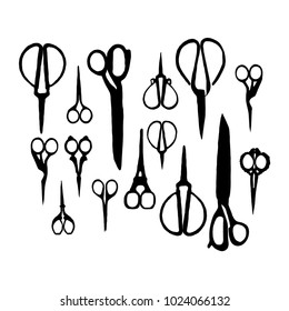 Set Scissors Silhouette isolated on white.