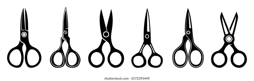 Set of Scissors template flat and line icons on transparent background, flat design vector illustration, office supplies concept