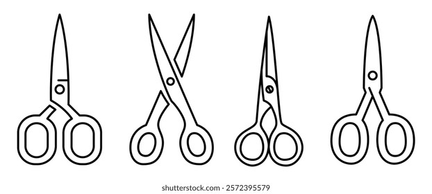 Set of Scissors template flat and line icons on transparent background, line design vector illustration, office supplies concept