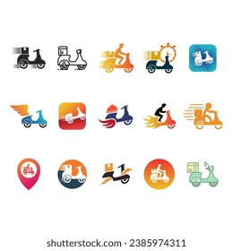 Set of scooter delivery logo.  delivery logo collection vector template on white background