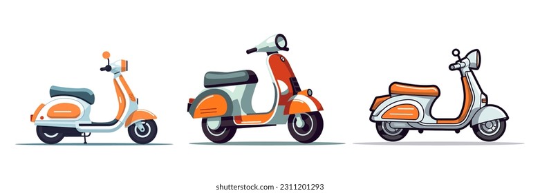 Set scooter icon logo flat style on white background. Vector illustration