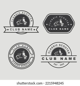 Set of scooters emblems, logos, labels and design elements. Vector illustration isolated on white background.