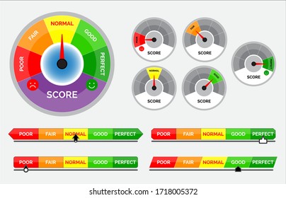 set of score indicators or rating meter level or gauge speedometer indicator concept. eps 10 vector