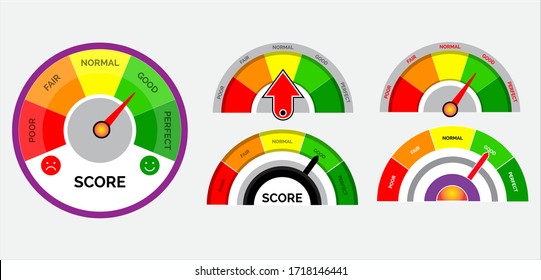 set of score indicators or rating meter level or gauge speedometer indicator concept. eps 10 vector