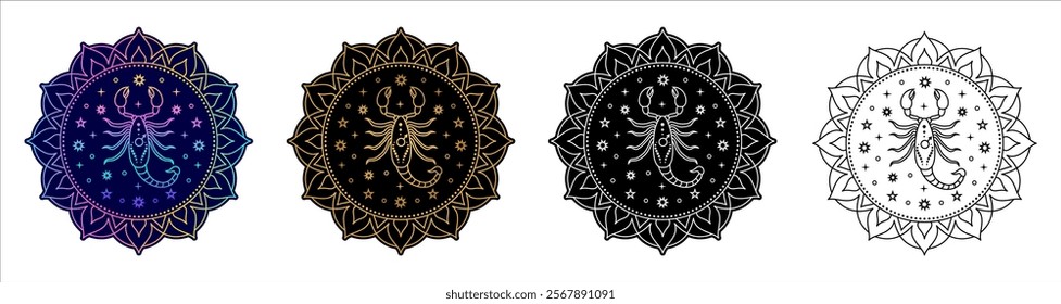 Set of Scorpio zodiac sign  in different design variation.