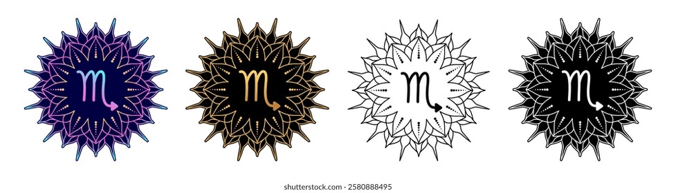 Set of Scorpio zodiac sign  in different design variation.