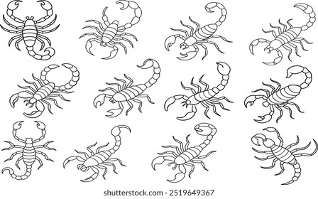 Set of Scorpion vector illustration Line art for coloring book page 