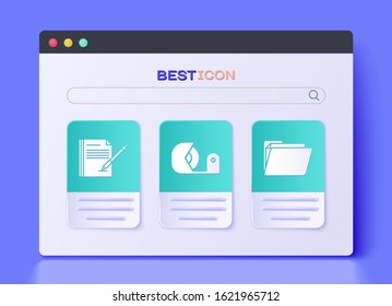 Set Scotch, Blank notebook and pen and Document folder icon. Vector