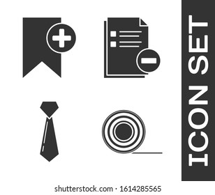 Set Scotch, Bookmark, Tie and Document with minus icon. Vector