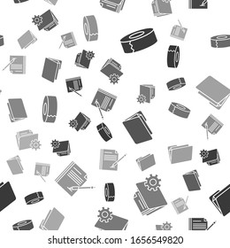Set Scotch, Folder settings with gears, Document folder and Blank notebook and pen on seamless pattern. Vector