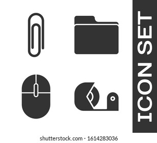 Set Scotch, Paper clip, Computer mouse and Document folder icon. Vector