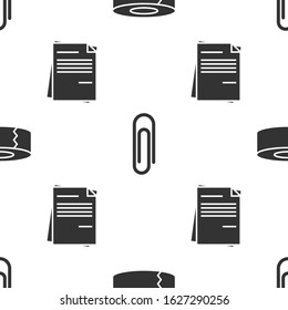 Set Scotch, Paper clip and File document on seamless pattern. Vector