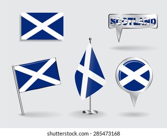 Set of Scottish pin, icon and map pointer flags. Vector illustration.