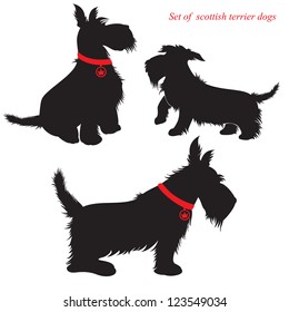 Set of of scottish terrier dogs silhouettes