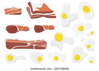 Set of scrambled eggs and bacon. Vector illustration