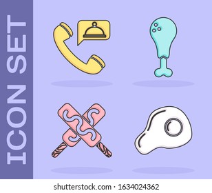 Set Scrambled eggs, Food ordering, Ice cream and Chicken leg icon. Vector