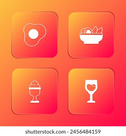 Set Scrambled eggs, Nachos in plate, Ice cream bowl and Wine glass icon. Vector