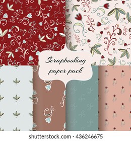 Set of scrap booking floral papers, seamless backgrounds. 