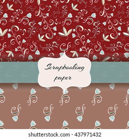 Set of scrap booking papers, floral seamless backgrounds. 