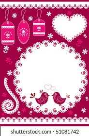 Set for scrapbook with doily. Vector illustration.