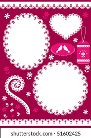 Set for scrapbook with doily. Vector illustration.