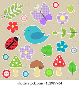 Set of scrapbook elements - animals, nature, buttons