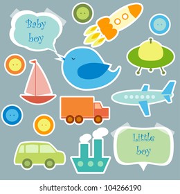 Set of scrapbook elements for baby boy