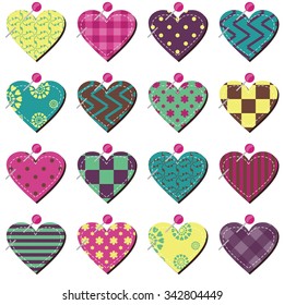 set with scrapbook hearts on white background 