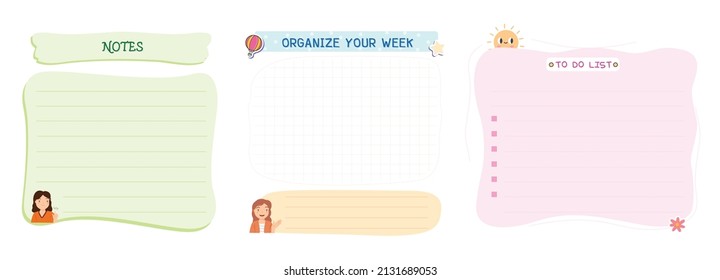 Set of scrapbook notes to do list and cards Vector