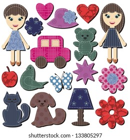set with scrapbook objects on white