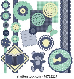 set with scrapbook objects on white