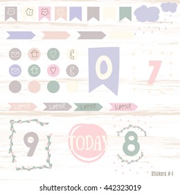 Set scrapbooking cards, tapes, labels, labels with hand drawn textures. Templates for placards posters, flyers and banners. numeral